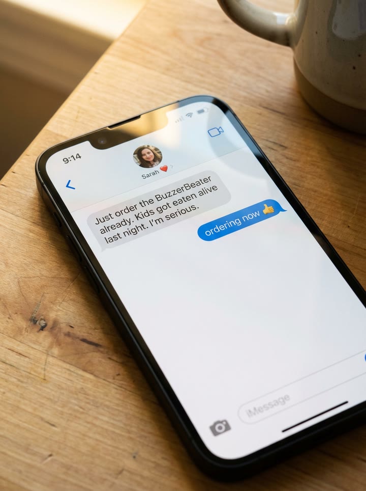 Text message from a spouse about BuzzerBeater